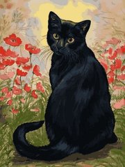 339 грн  Живопис за номерами VK274 Картина-розмальовка за номерами Чорна кішка в маках
