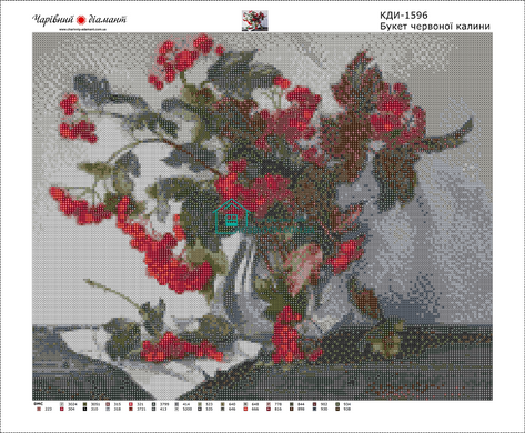 830 грн  Алмазная мозаика КДИ-1596 Набор алмазной вышивки "Букет красной калины"