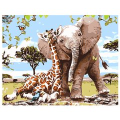 395 грн  Живопись по номерам VA-1733 Набор для рисования по номерам Слонёнок и жираф лучшие друзья