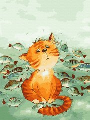279 грн  Живопись по номерам ATE0003 Раскраска для рисования по цифрам Кот с рыбками