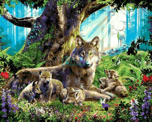 459 грн  Живопись по номерам VP1358 Картина-раскраска по номерам Волчица с волчатами