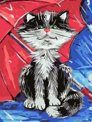 279 грн  Живопис за номерами ATE0005 Розмальовка для малювання по цифрам Кіт під парасолькою
