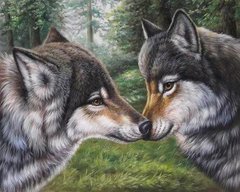 900 грн  Алмазная мозаика DMP-271 Набор алмазной живописи на подрамнике Влюбленные волки