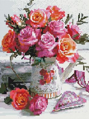 410 грн  Алмазная мозаика EJ1157 Набор алмазной мозаики на подрамнике Чайные розы