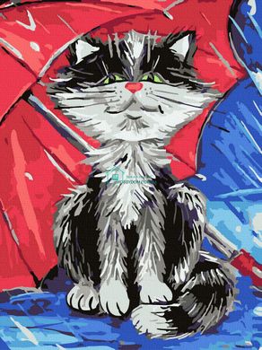 279 грн  Живопис за номерами ATE0005 Розмальовка для малювання по цифрам Кіт під парасолькою