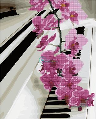 550 грн  Діамантова мозаїка GZS1142 Розмальовка-мозаїка, набір для творчості на підрамнику Орхідея на фортепіано