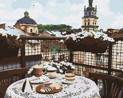 329 грн  Живопись по номерам BK-GX34174 Картина-раскраска по номерам Кофе на крыше Львова