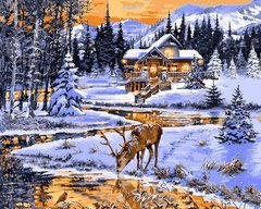 459 грн  Живопис за номерами VP1203 Картина-розмальовка за номерам Зимовий вечір біля річки