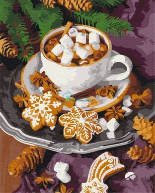 329 грн  Живопис за номерами BS52779 Набір для малювання картини за номерами Пряне какао зі сніжком