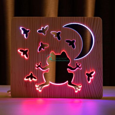 Светильник ночник ArtEco Light из дерева LED Лягушка и сверчки, с пультом и регулировкой цвета, двойной RGB