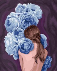 339 грн  Живопис за номерами BK-GX39364 Розмальовка для малювання по цифрам Дівчина в синіх півоніях