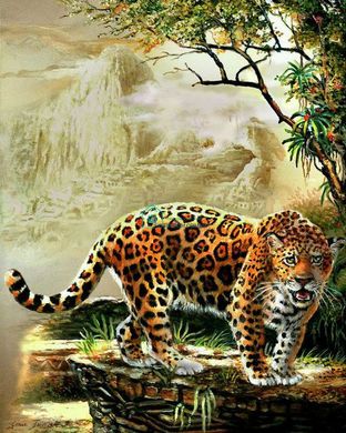 770 грн  Алмазная мозаика DMP-063 Набор алмазной живописи на подрамнике Леопард