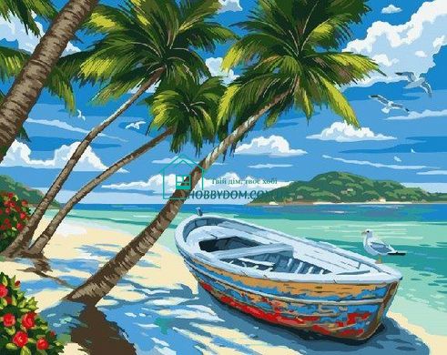 900 грн  Алмазная мозаика DMP-212 Набор алмазной живописи на подрамнике Пляж с пальмами