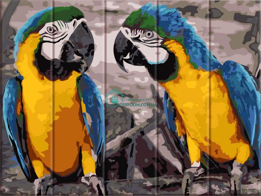 435 грн  Живопись по номерам ASW057 Раскраска по номерам на деревянной основе Два попугая