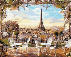 329 грн  Живопись по номерам BS8876 Набор для рисования картины по номерам Кафе с видом на Эйфелеву башню