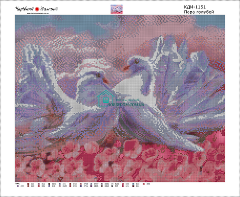 830 грн  Діамантова мозаїка КДИ-1151 Набір алмазної вишивки мозаики Пара голубів