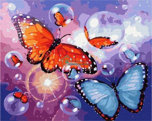 329 грн  Живопись по номерам BS22072 Рисунок по цифрам Бабочки с пузырьками 40 х 50 см