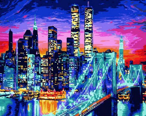 565 грн  Живопись по номерам MR-QS1434 Раскраска по номерам Бруклинский мост в огнях