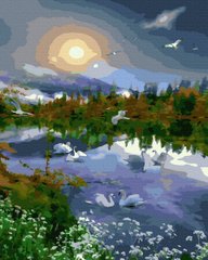 339 грн  Живопись по номерам BK-GX41316 Раскраска для рисования по цифрам Лебеди на горном озере