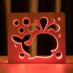 Світильник нічник ArtEco Light з дерева LED Кит, з пультом та регулюванням кольору, RGB
