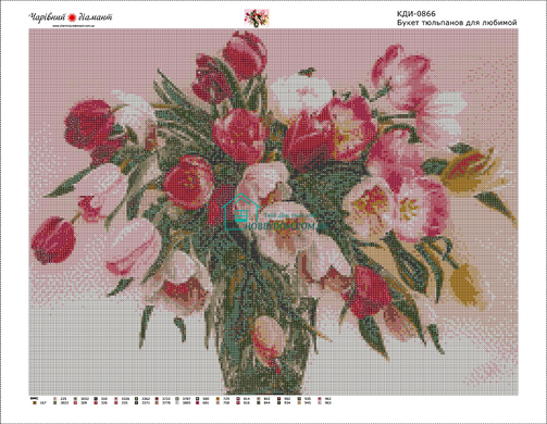 1 250 грн  Діамантова мозаїка КДИ-0866 Набір алмазної вишивки Букет тюльпанів для коханої