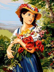 339 грн  Живопись по номерам VK255 Картина-раскраска по номерам Девушка с цветами