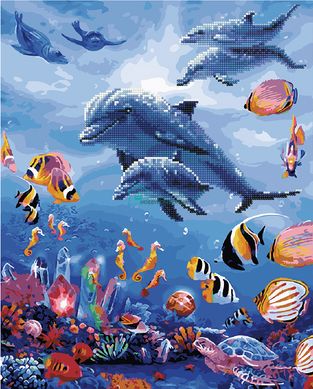 550 грн  Діамантова мозаїка GZS1153 Розмальовка-мозаїка, набір для творчості на підрамнику Підводний світ
