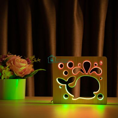 Світильник нічник ArtEco Light з дерева LED Кит, з пультом та регулюванням кольору, подвійний RGB