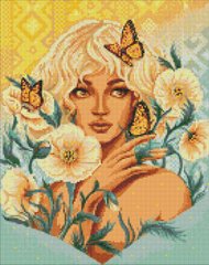535 грн  Алмазная мозаика AMO7597 Набор алмазной мозаики на подрамнике 40х50 см Девушка с бабочками с голограммными стразами. (АВ) ©pollypop92