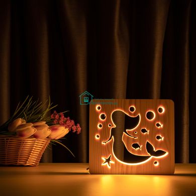 Светильник ночник ArtEco Light из дерева LED Русалочка, с пультом и регулировкой света, цвет теплый белый