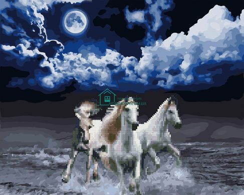 550 грн  Діамантова мозаїка GZS1154 Розмальовка-мозаїка, набір для творчості на підрамнику Білі коні