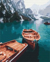 329 грн  Живопись по номерам BS51602 Раскраска по цифрам Лодки на альпийском озере 40 х 50 см