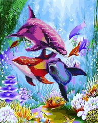 550 грн  Алмазная мозаика GZS1024 Яркие дельфины Раскраска-мозаика, набор для творчества