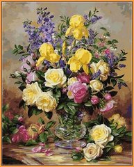455 грн  Живопис за номерами NB1051 Набір-картина за номерами Жовті іриси і троянди