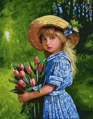 329 грн  Живопись по номерам BK-GX27292 Набор для рисования картины по номерам Девочка с тюльпанами