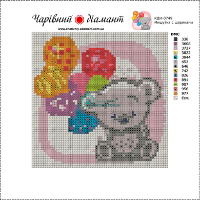 170 грн  Діамантова мозаїка КДИ-0749 Набір алмазної вишивки Медвежа з кульками