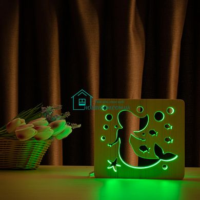Світильник нічник ArtEco Light з дерева LED Русалонька, з пультом та регулюванням кольору, RGB
